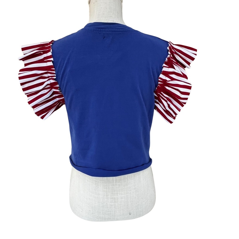 Vintage Upcycled Blue and Red NY Giants T-Shirt with Ruffle Sleeves - Picture 5 of 11